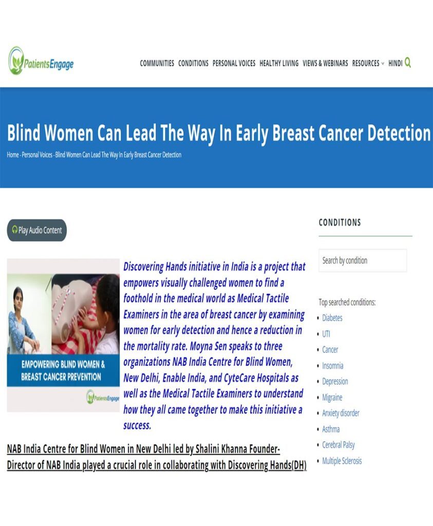 Blind women can lead the way in early Breast Cancer Detection
